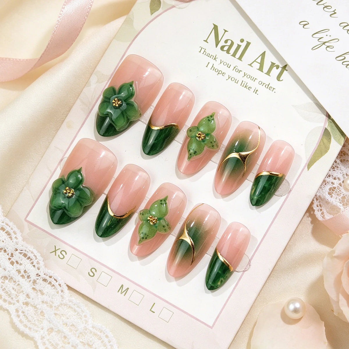 Press-On Nails 3D Floral Reusable Multiple Sizes