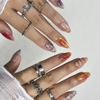 Press-On Nails Burgundy & Floral Reusable Multi-Size