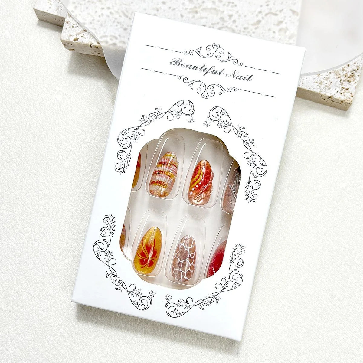 Press-On Nails Burgundy & Floral Reusable Multi-Size