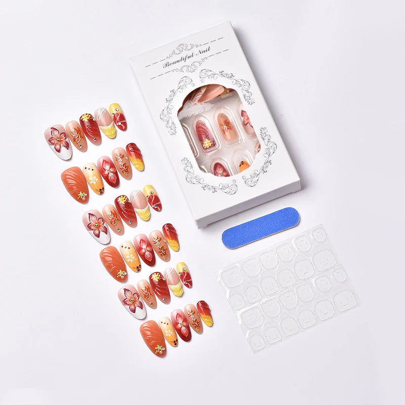 Press-On Nails Fall Floral Reusable & Comfortable Fit