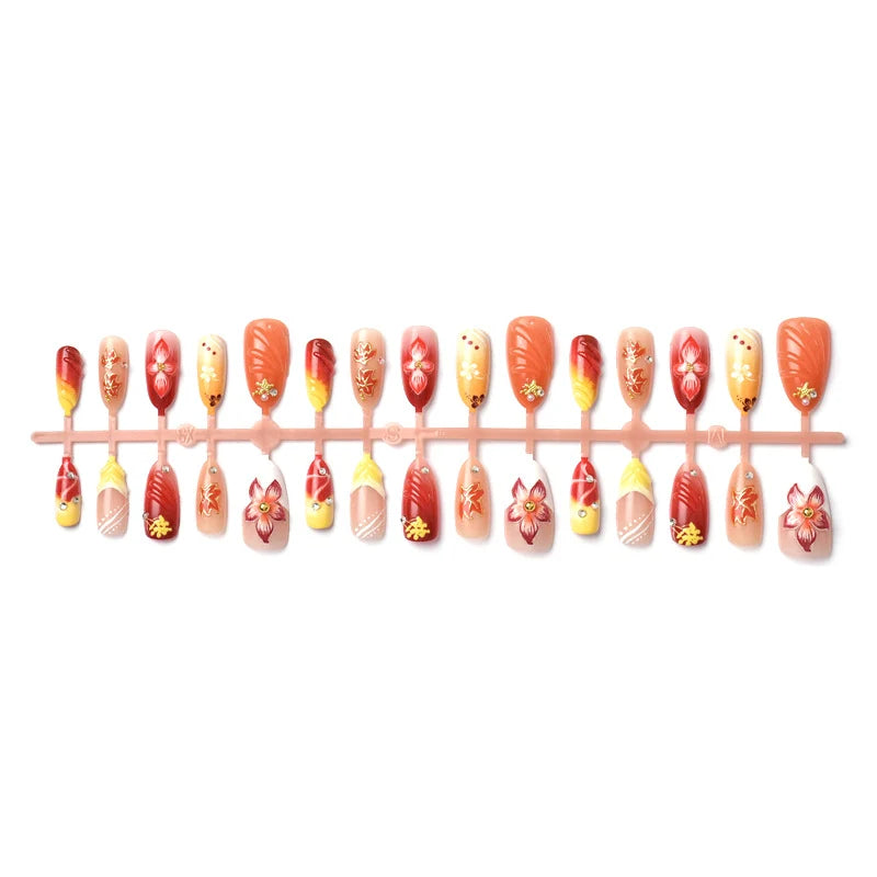 Press-On Nails Fall Floral Reusable & Comfortable Fit