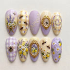 Press-On Nails Floral & Bee Design Easy Application