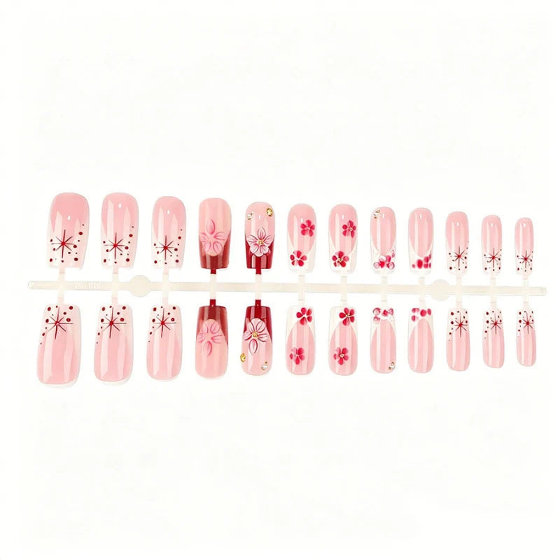 Press-On Nails Floral Design Adhesive Backing