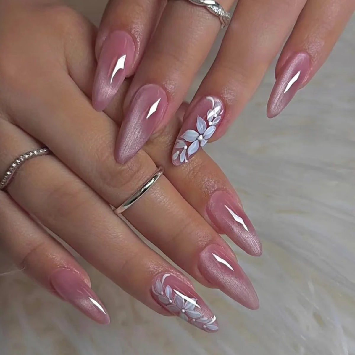 Press-On Nails Floral Design Easy Application