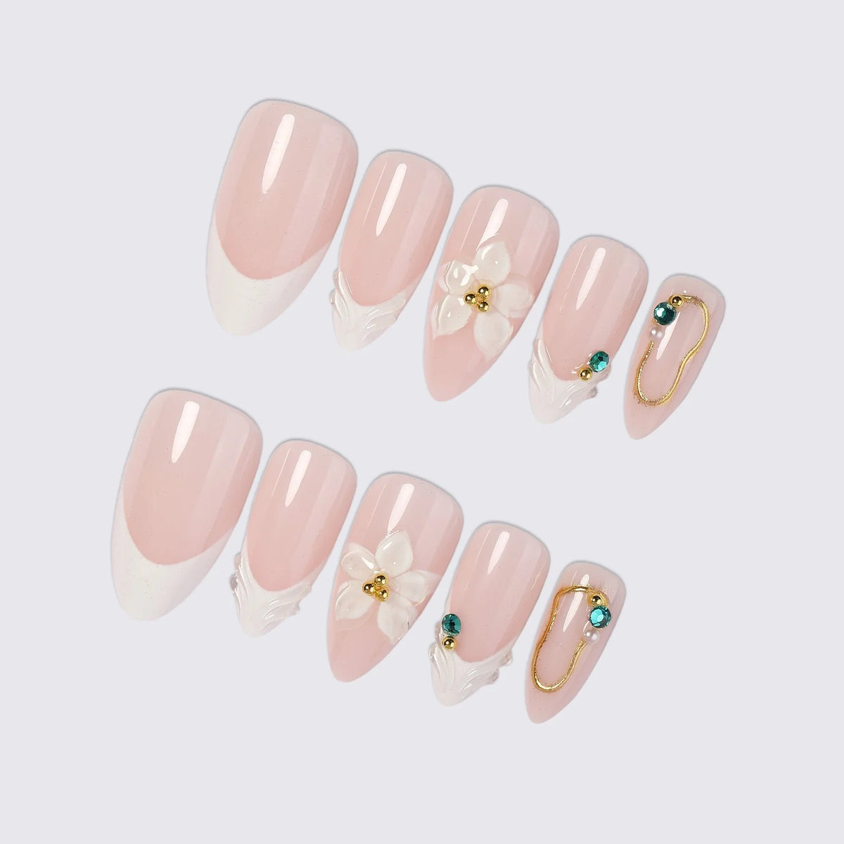 Press-On Nails Floral Rhinestone Long-Lasting