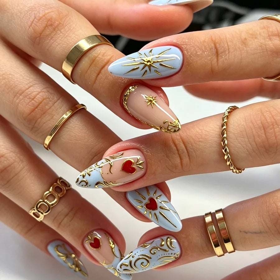 Press-On Nails Floral Rhinestone Reusable & Easy Application