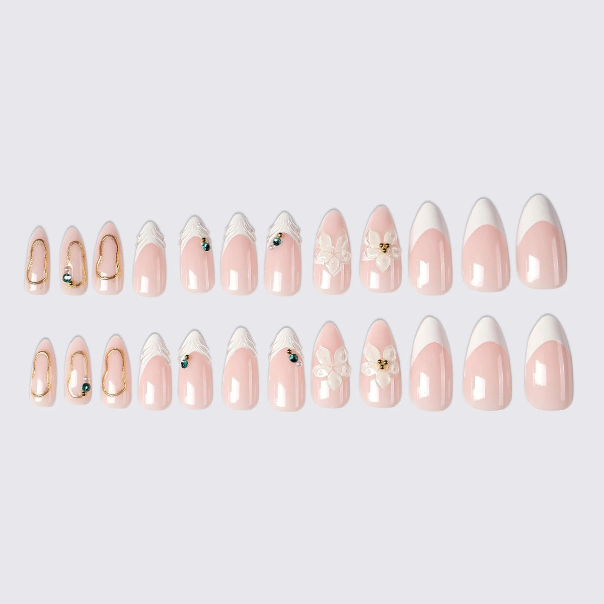 Press-On Nails Floral Rhinestone Reusable Easy Application