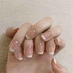 Press-On Nails French Tip Rhinestone Glue-On