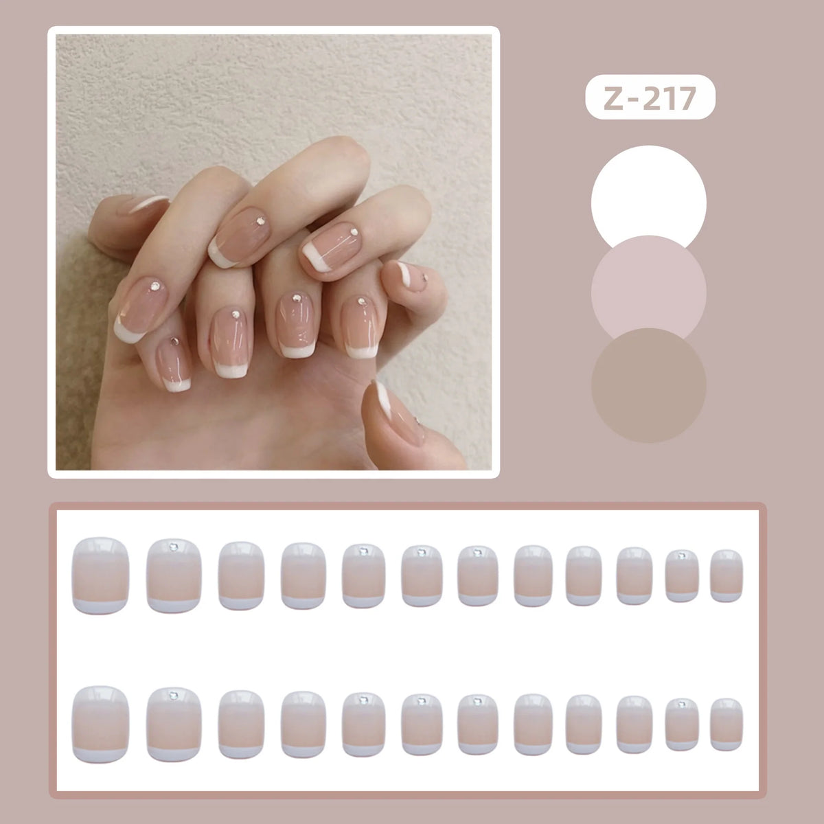 Press-On Nails French Tip Rhinestone Glue-On