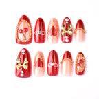 Press-On Nails Heart & Cherry Reusable Easy Apply