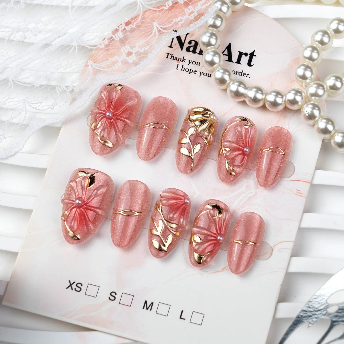 Press-On Nails Long-Lasting Floral Design Multi-Size