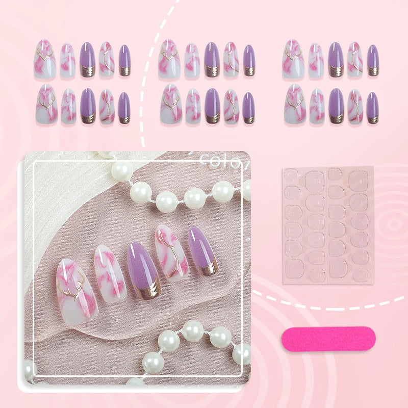 Press-On Nails Marble Design Peel & Stick Reusable