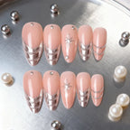 Press-On Nails Metallic Accent & Nude Base Reusable