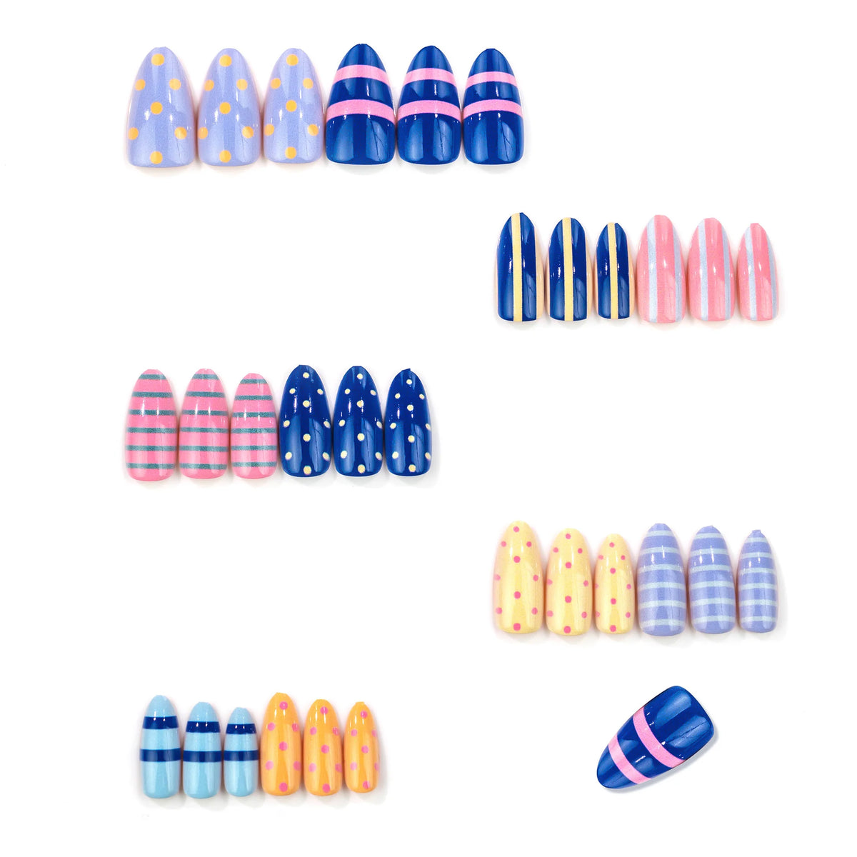 Press-On Nails Patterned Stripes & Polka Dots Reusable