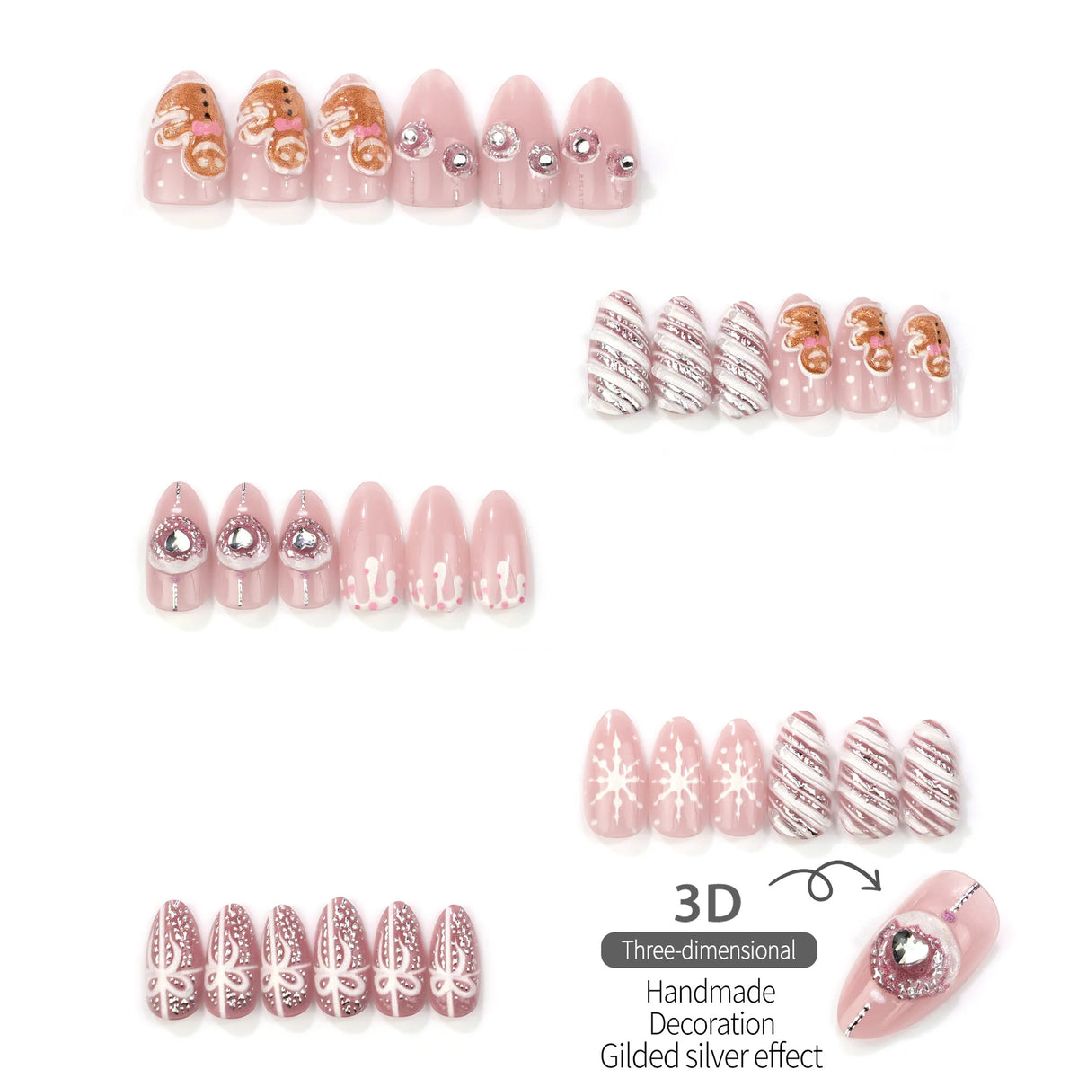 Press-On Nails Pre-Glued Non-Toxic Holiday Designs