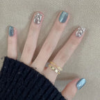 Press-On Nails Rhinestone Accent Glue-Free Blue