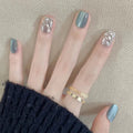 Press-On Nails Rhinestone Accent Glue-Free Blue