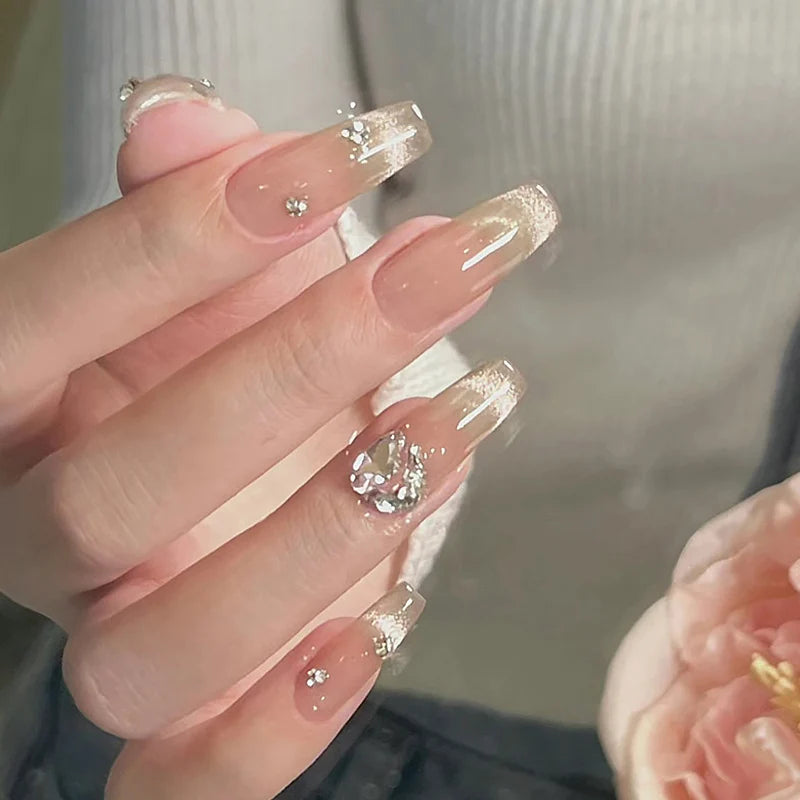 Press-On Nails Rhinestone-Embellished Reusable Full-Cover Set
