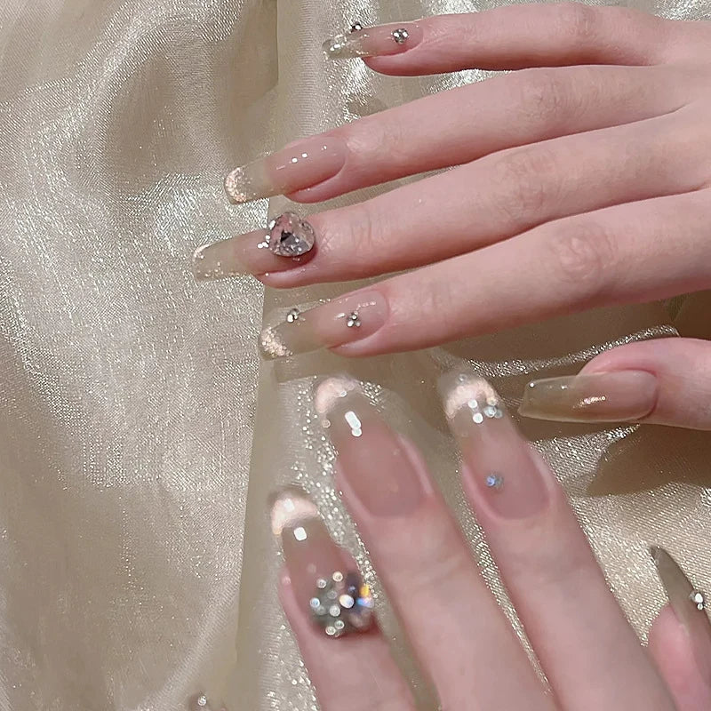 Press-On Nails Rhinestone-Embellished Reusable Full-Cover Set