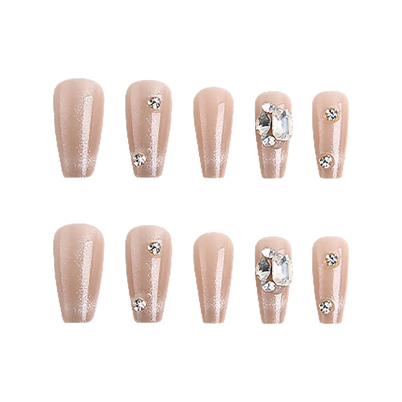 Press-On Nails Rhinestone-Embellished Reusable Full-Cover Set