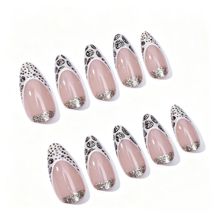 Press-On Stiletto Nail Set Glitter & Pattern Easy Application