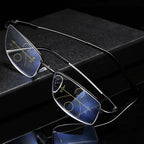 Progressive Reading Glasses Blue Light Blocking Half-Rim Metal