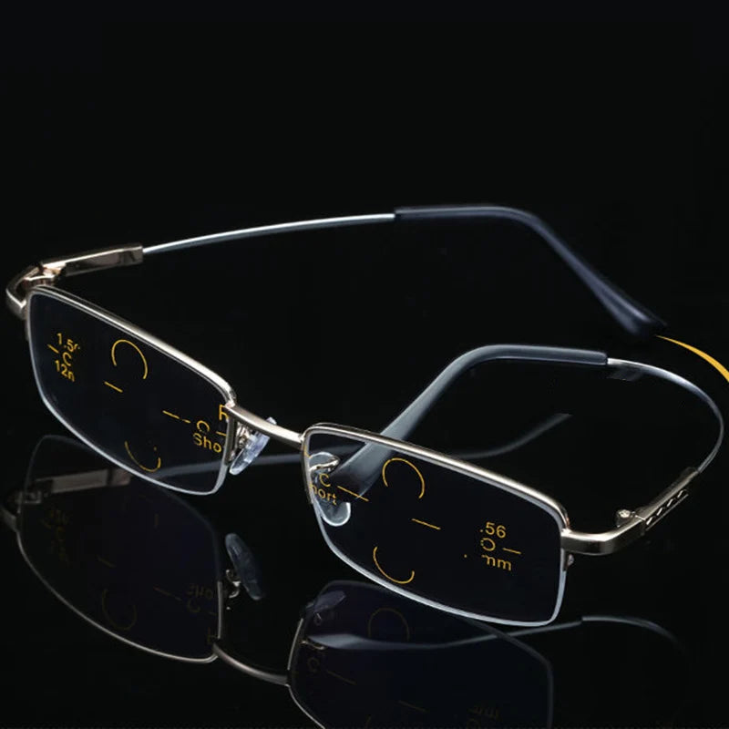 Progressive Reading Glasses Blue Light Blocking Half-Rim Metal