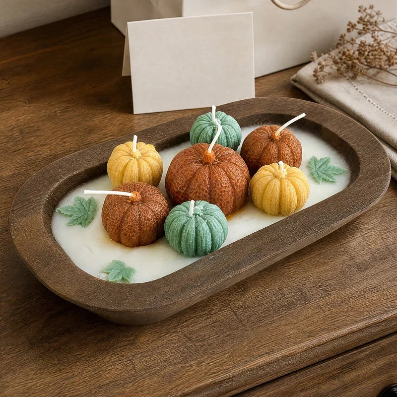 Pumpkin Candle Centerpiece Hand Poured Soy Wax & Wooden Tray