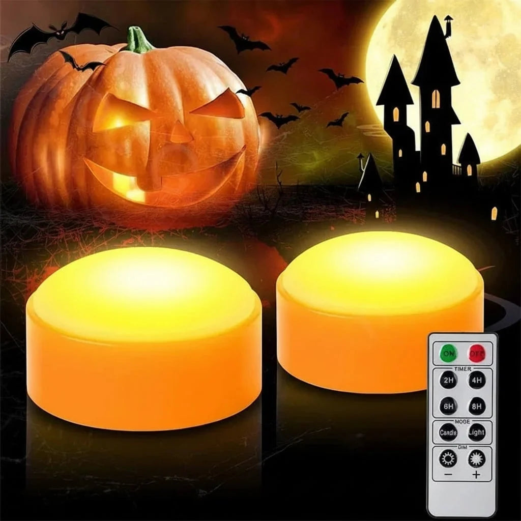 Pumpkin Lights Battery-Operated Flickering Candle Remote & Timer