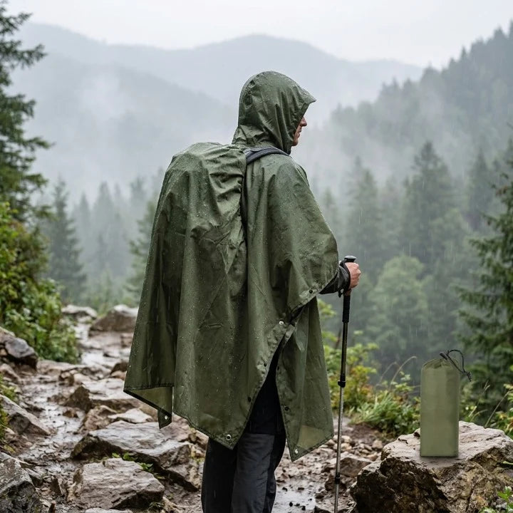 Rain Parka 3-In-1 Waterproof Ripstop Nylon Packable Pouch