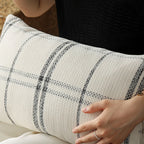 Rectangular Cushion Cover Checkered Woven Cotton Blend & Hidden Zipper