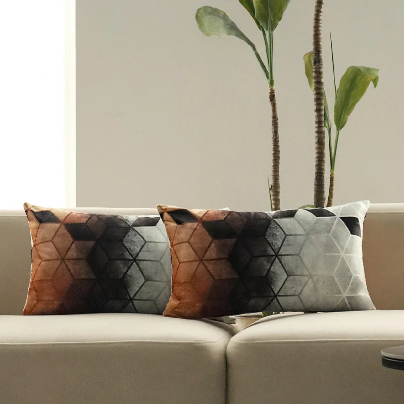 Rectangular Cushion Cover Geometric Microfiber Concealed Zipper