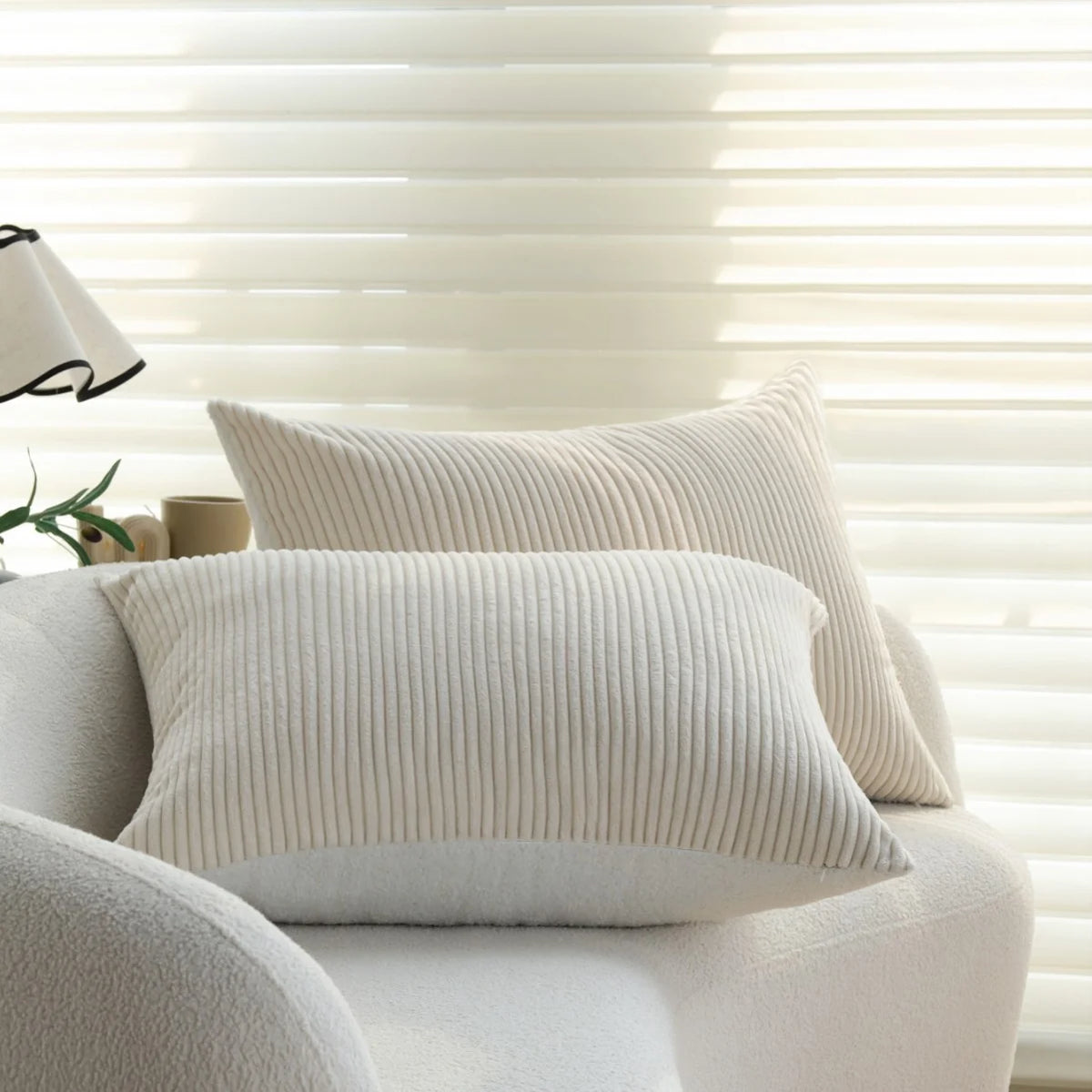 Rectangular Cushion Cover Microvelour & Fine Ribbed 20x28 In