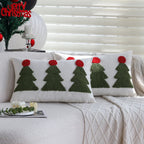 Rectangular Cushion Cover Tufted Christmas Trees Linen-Look 12x20 Inch