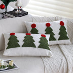 Rectangular Cushion Cover Tufted Christmas Trees Linen-Look 12x20 Inch