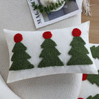 Rectangular Cushion Cover Tufted Christmas Trees Linen-Look 12x20 Inch