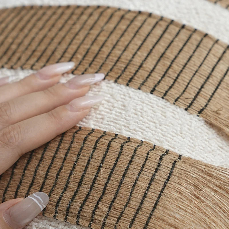 Rectangular Cushion Cover Woven Stripes Fringe Concealed Zipper