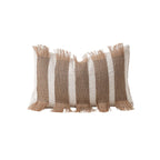 Rectangular Cushion Cover Woven Stripes Fringe Concealed Zipper