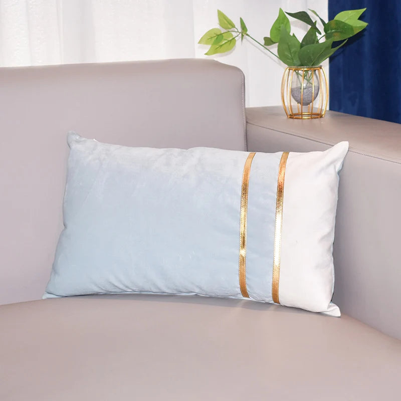Rectangular Lumbar Cushion Cover Velvet Blend Double Gold Bands
