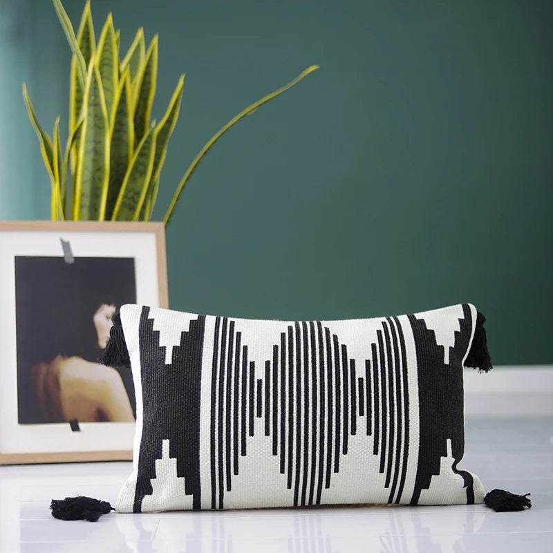 Rectangular Pillow Cover Ethnic Jacquard Tassels Concealed Zipper