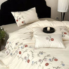 Satin Bedding Set Floral Embroidery Temperature Regulating