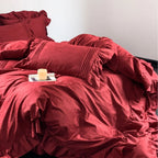 Satin Bedding Set Jacquard Texture & Ruffle Trim