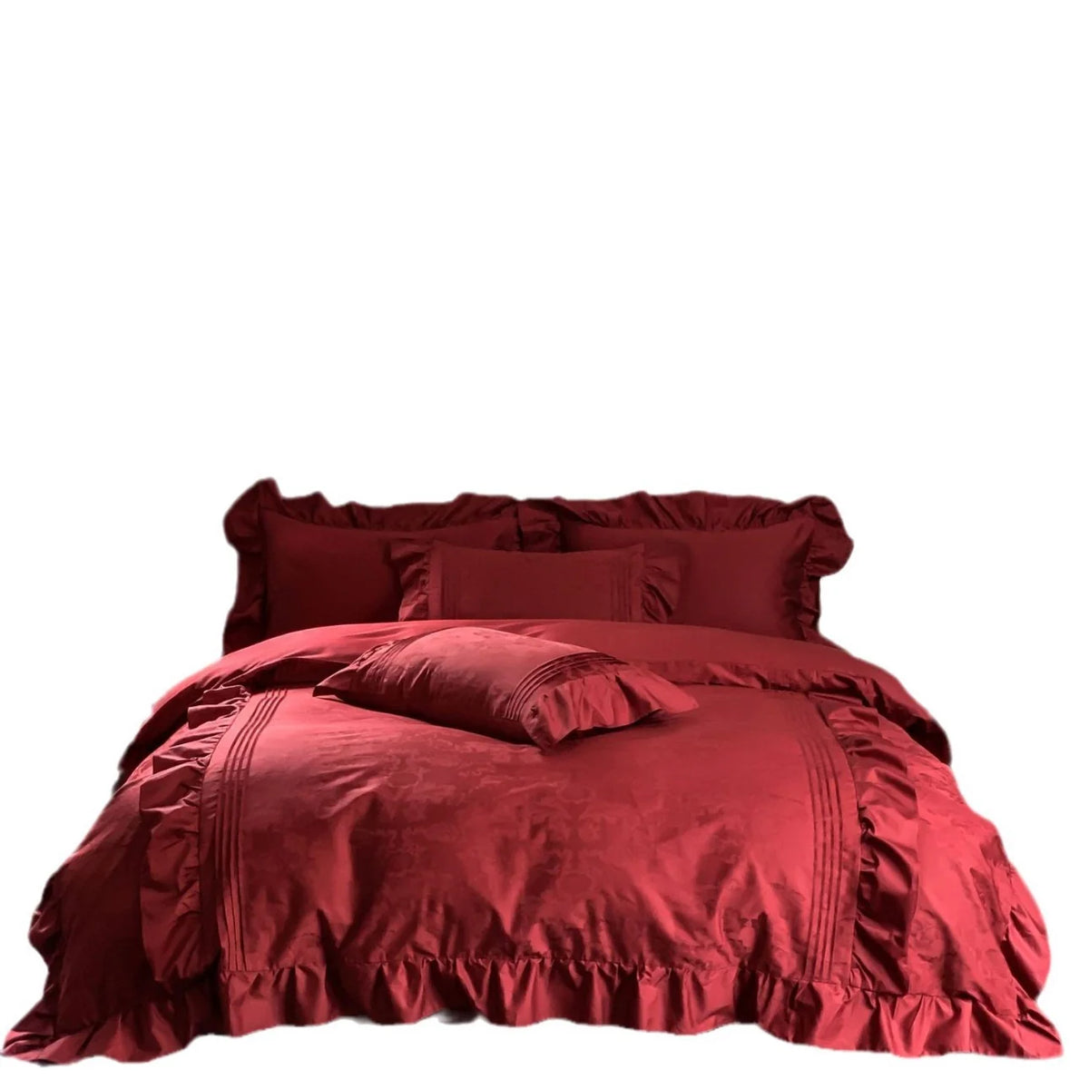 Satin Bedding Set Jacquard Texture & Ruffle Trim