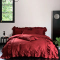Satin Bedding Set Jacquard Texture & Ruffle Trim