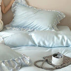 Satin Bedding Set Tencel Blend Silky Ruffle Trim