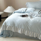 Satin Bedding Set Tencel Blend Silky Ruffle Trim
