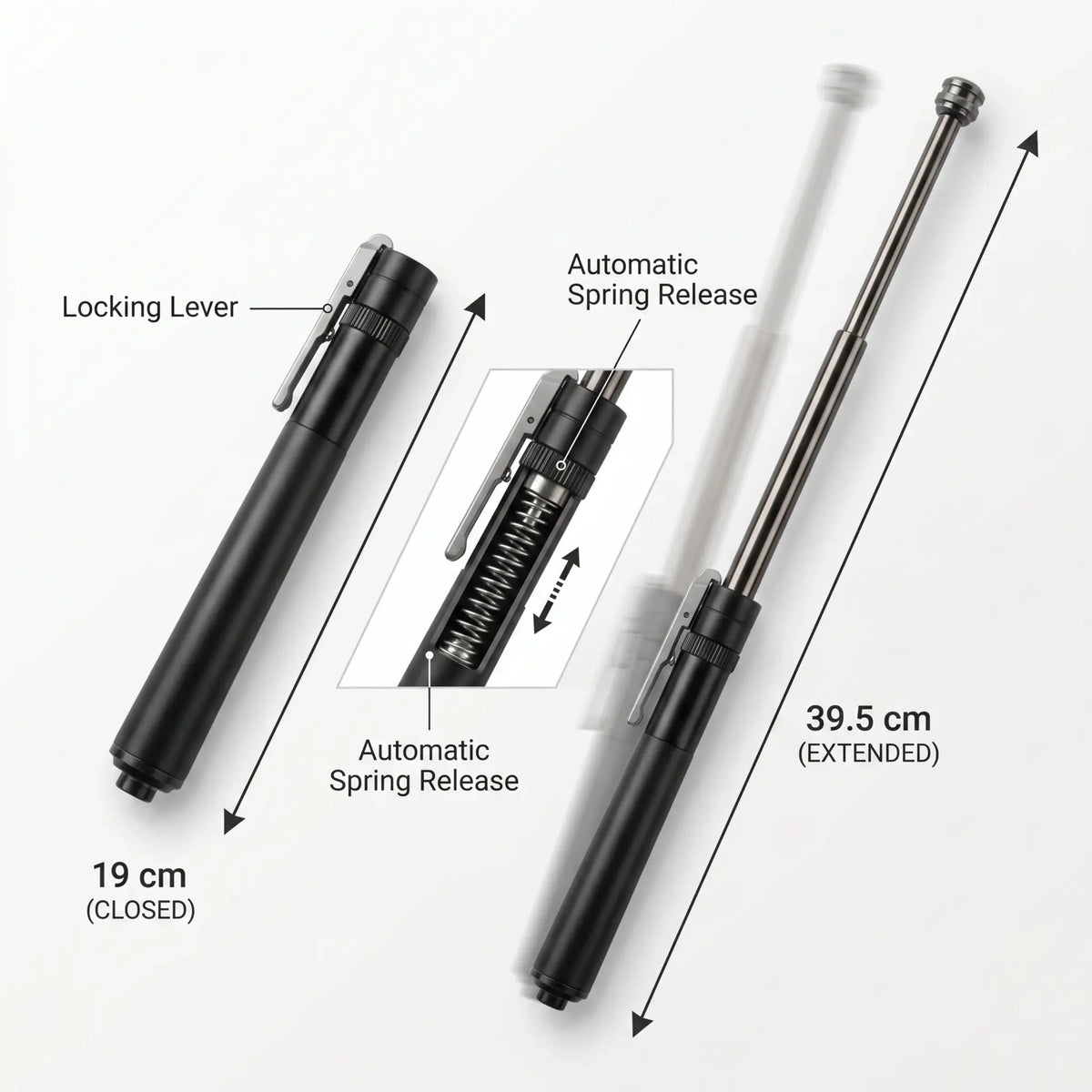 Self-Defense Stick Automatic Telescoping Metal Alloy Pocket-Sized