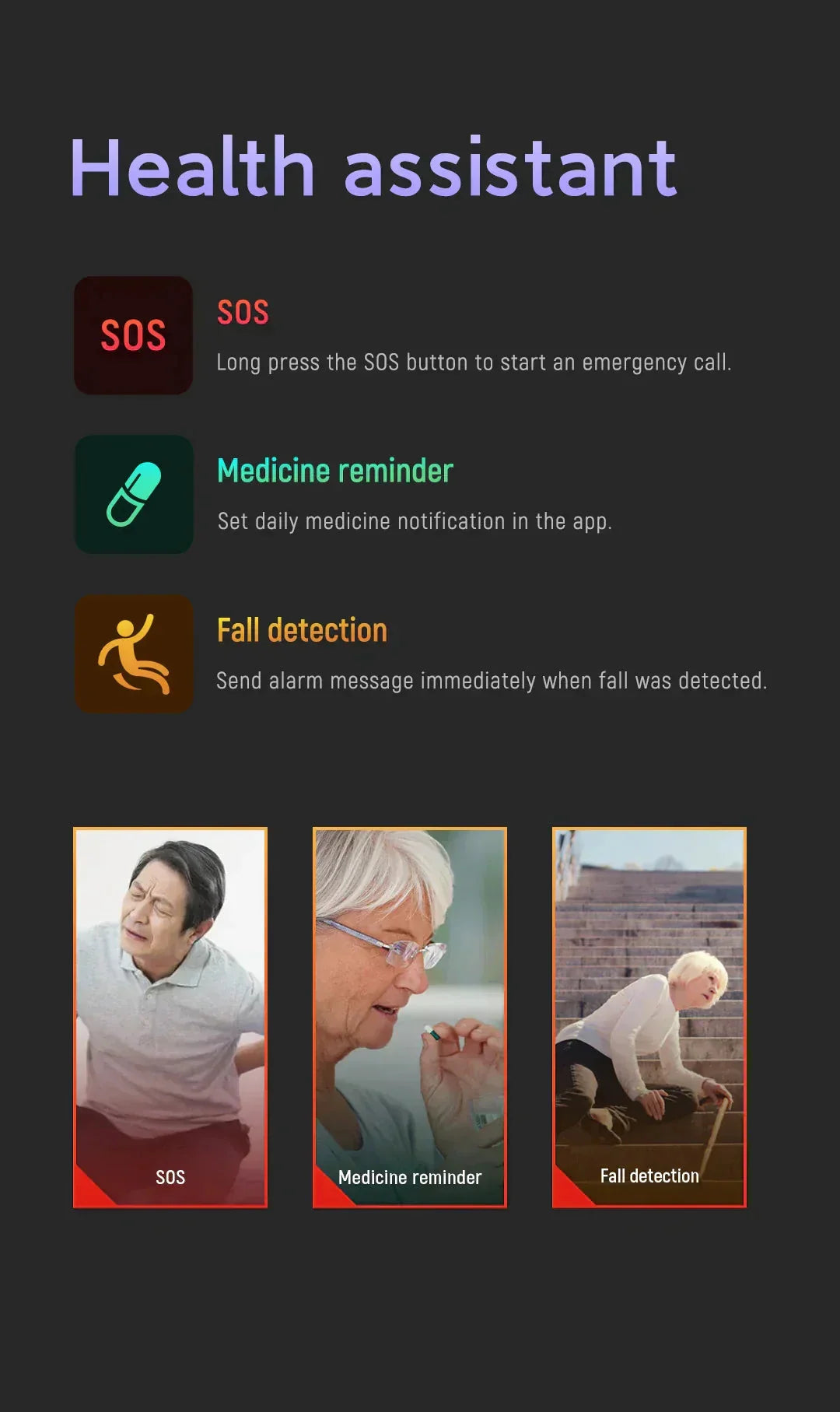Senior Smartwatch Automatic Fall Detection GPS & SOS Alerts