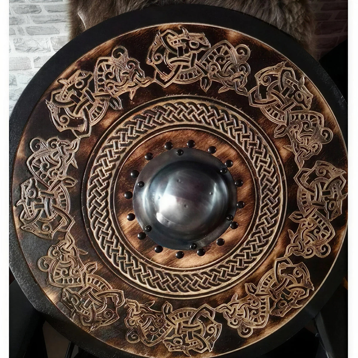 Shield Solid Wood Double Raven 12 Inch Wall Mount