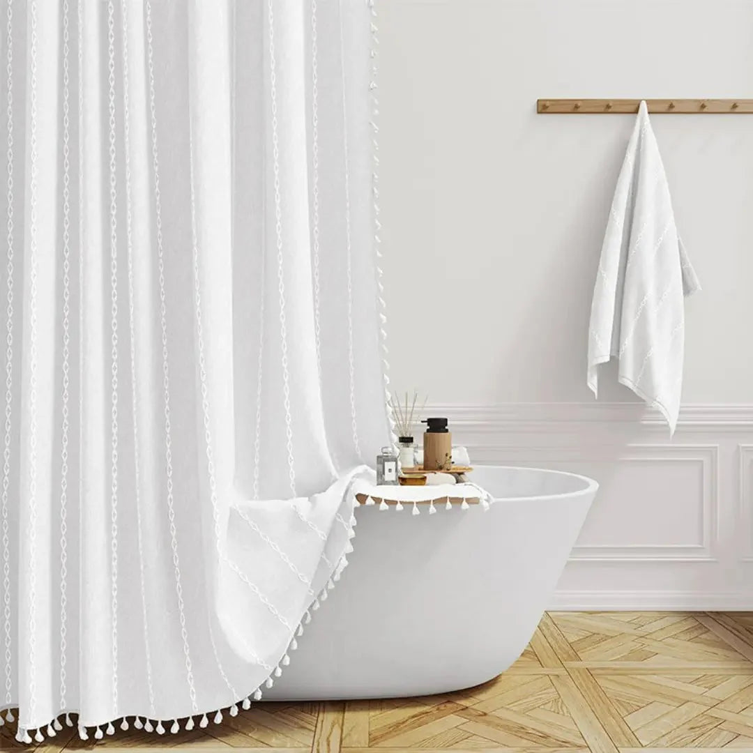 Shower Curtain Linen Waterproof Rustproof Grommets & Hooks